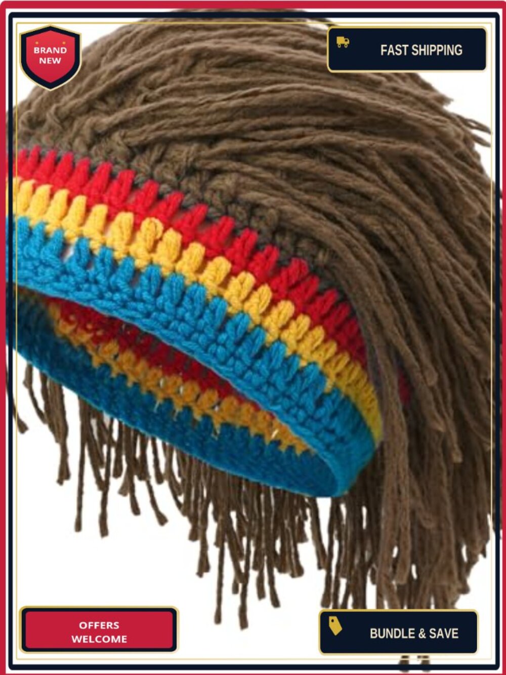 Knit Dreadlock Wig Beanie Hat Reggae Costume Cap Adult One Size